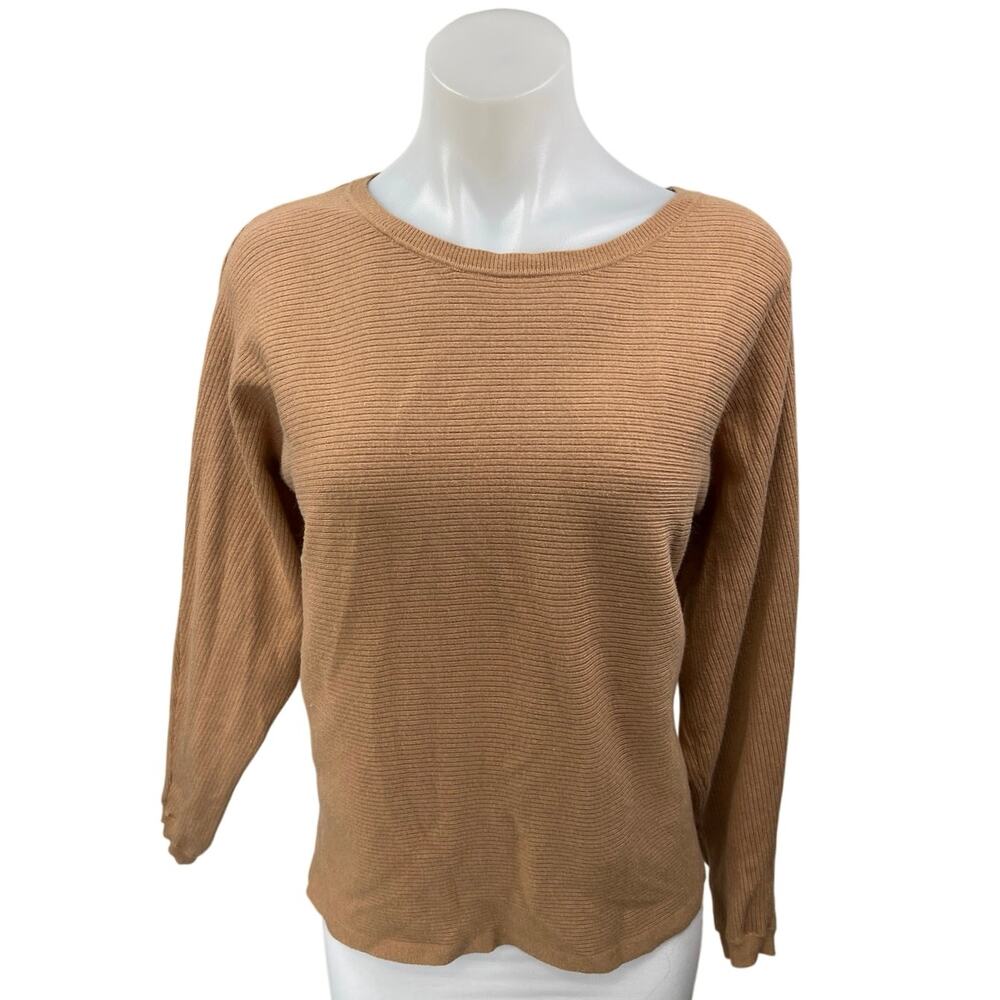 MNG Mango Women's Brown Tulip Back Long Sleeve Pullover Sweater Top Size S